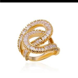 Swarovski Gold Tone Crystal Wrapped Ribbon Ring size 6